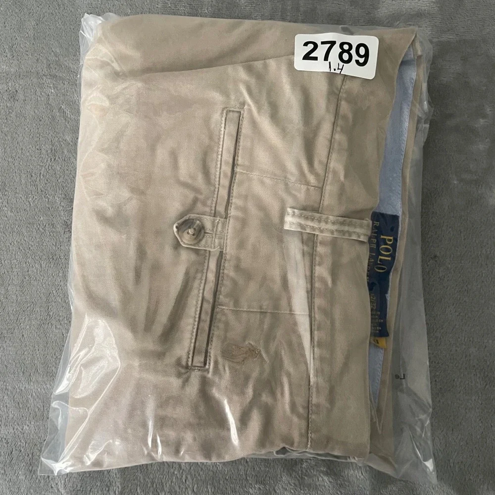 Polo Ralph Lauren Chino Pants Mens 42x32 Khaki Tan Stretch Straight Fit Classic